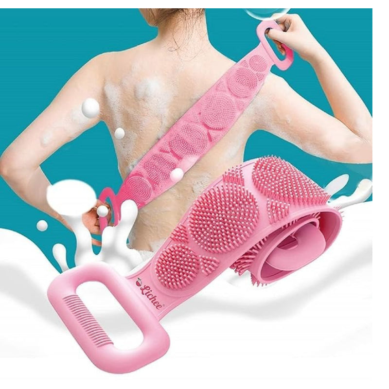 Silicone Body Back Scrubber, Double Side Bathing Brush for Skin Deep Cleaning Massage, Dead Skin Removal Exfoliating Belt for Shower, Body Brush for Bathing