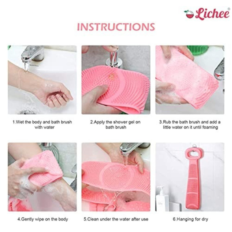 Silicone Body Back Scrubber, Double Side Bathing Brush for Skin Deep Cleaning Massage, Dead Skin Removal Exfoliating Belt for Shower, Body Brush for Bathing