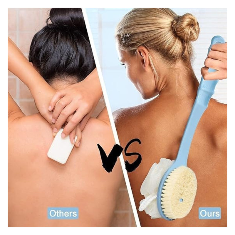 Times 2-in-1 Bath Brush - Soft Loofah & Bristles, Back Scrubber with Curved Long Handle for Women & Men, Deep Cleansing & Gentle Exfoliation