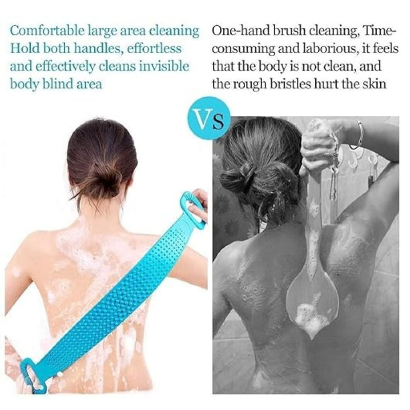 Silicone Body Back Scrubber, Double Side Bathing Brush for Skin Deep Cleaning Massage, Dead Skin Removal Exfoliating Belt for Shower, Body Brush for Bathing