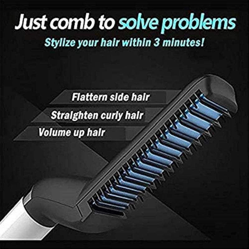 Modelling Hair Comb, Quick Beard Hair Styler, Electric Beard Straightener for Men, Multifunctional Hair Comb Curling Iron, Mens Efficient, Professional Quick Hair Styler