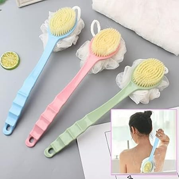 Times 2-in-1 Bath Brush - Soft Loofah & Bristles, Back Scrubber with Curved Long Handle for Women & Men, Deep Cleansing & Gentle Exfoliation