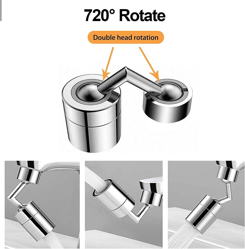 720-Degree Rotating Faucet Sprayer Free Aerator Head, Adjustable Spray Nozzle, Faucet Extender for Bathroom and Kitchen-Chrome