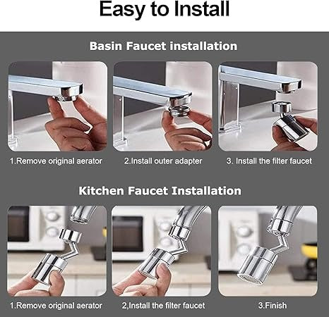 720-Degree Rotating Faucet Sprayer Free Aerator Head, Adjustable Spray Nozzle, Faucet Extender for Bathroom and Kitchen-Chrome